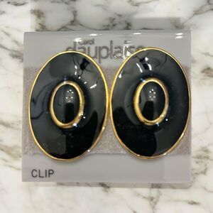 Carol Dauplaise NWT Oval Clip-On Earrings - Black and Gold - Classic Timeless​‎